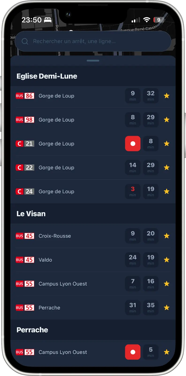 Arrêts favoris regroupés