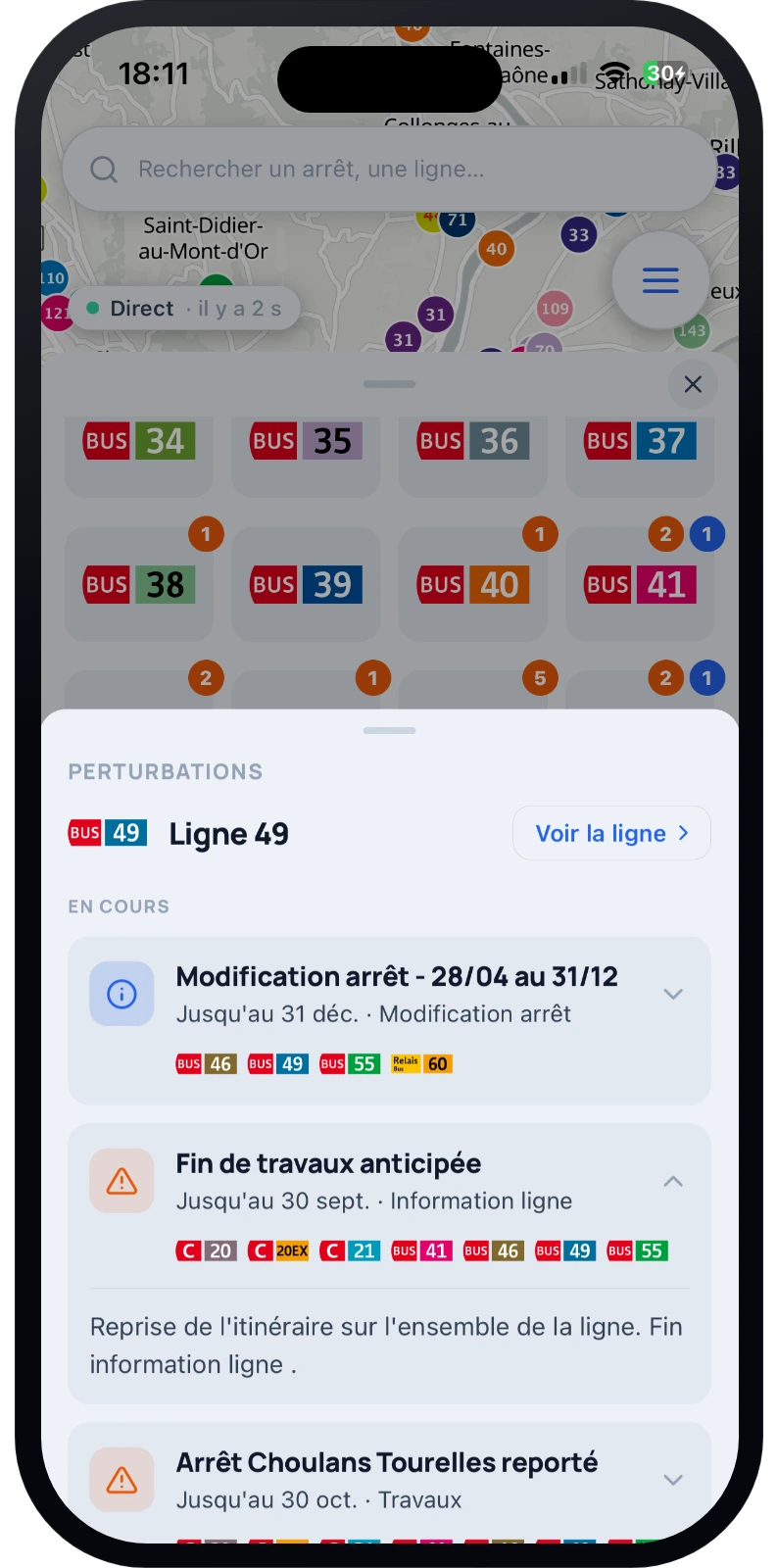Perturbations en cours sur une ligne