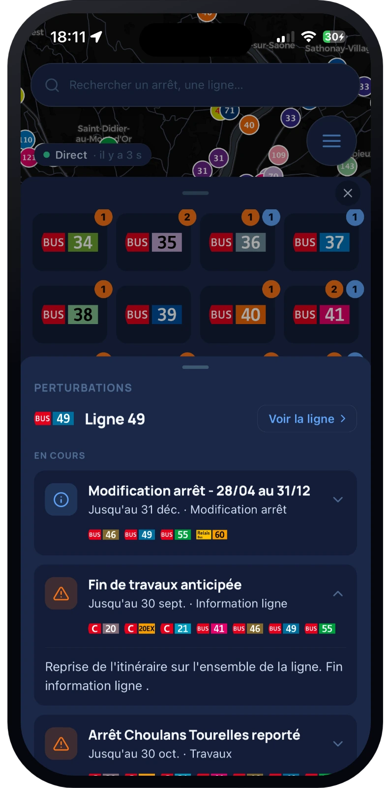 Perturbations en cours sur une ligne